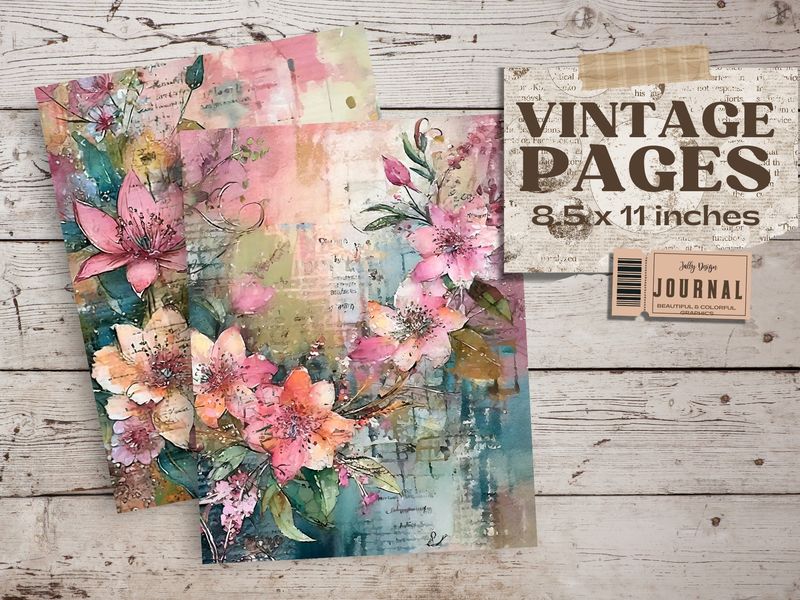 Hermosas páginas con flores Shabby Chic y estilo Vintage para junk journal