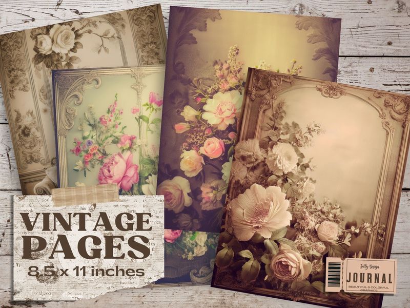Páginas vintage de arreglos florales viejos para junk journal