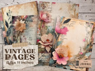 Páginas vintage de flores Shabby Chic en color de rosa para junk journal