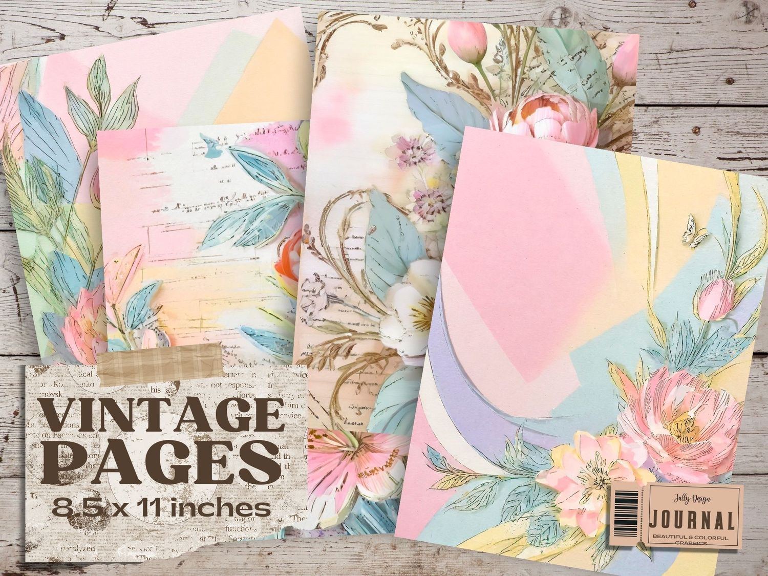 Hermosas páginas viejas de flores en tonos pastel para junk journal