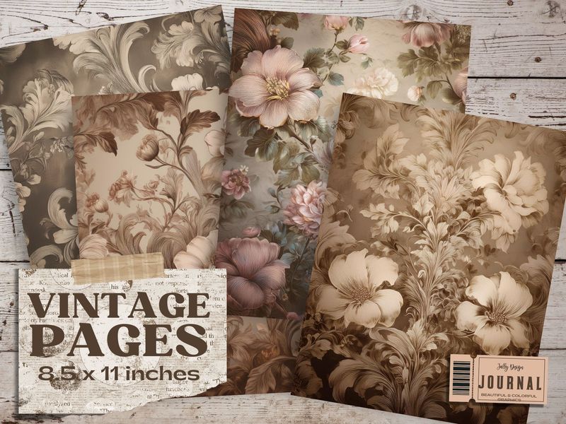 Páginas envejecidas de patrones florales para junk journal
