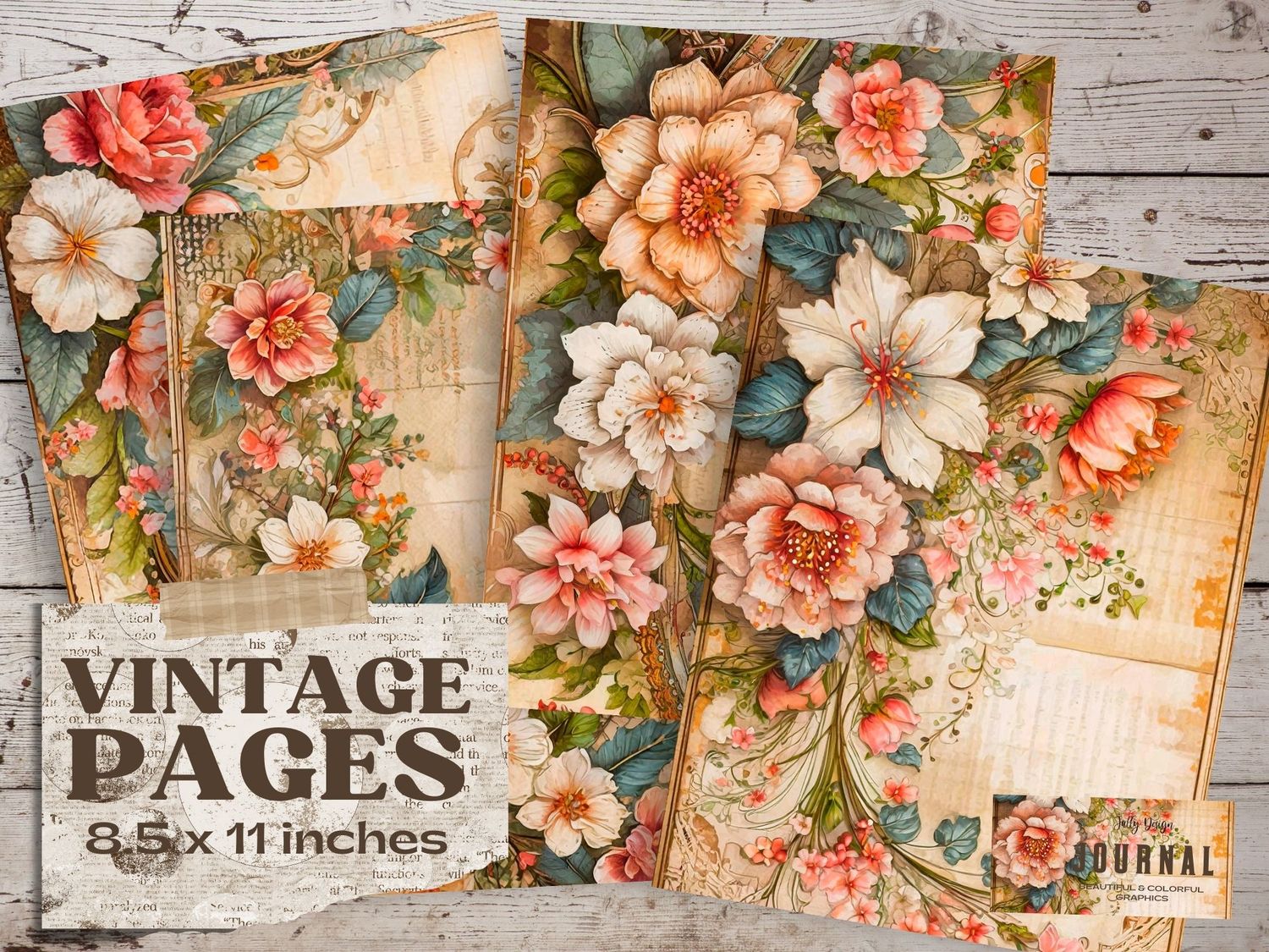 Páginas envejecidas de flores Hibiscus para junk journal