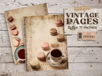 Deliciosos macarons y una taza de café caliente con estilo Vintage para junk journal