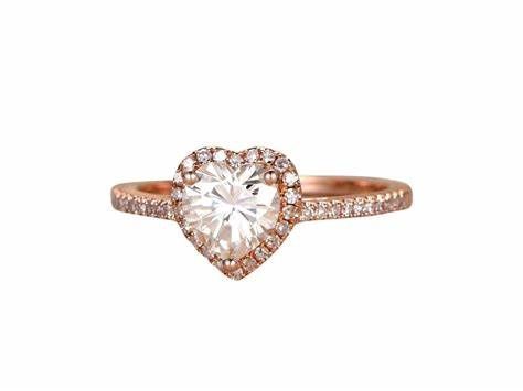 DIAMOND SOLITAIRE HEART SHAPE RING HALO STYLE(LAB)D1.04CT SD0.52CT