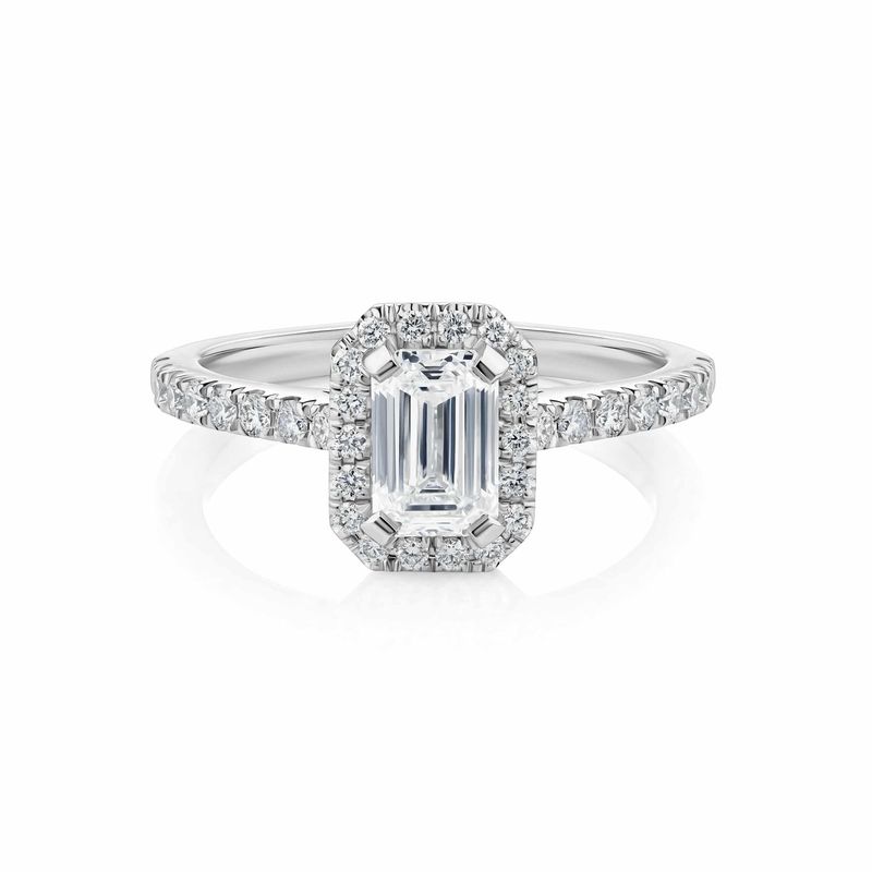 DIAMOND SOLITAIRE RING EMERALD SHAPE HALO  STAYLE(LAB)D1.66CT SD0.40CT