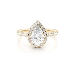 DIAMOND PEAR SHAPE SOLITAIRE RING HALO STYLE(LAB)1.00CT