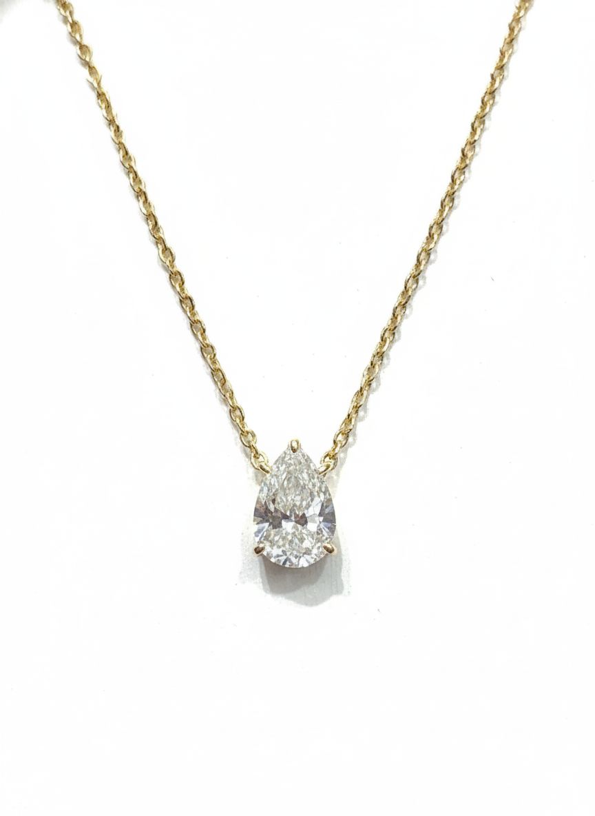 1.10CT LAB-GROWN PEAR-DROP PENDANT E-F/VVS-VS  (WITH CHAIN)