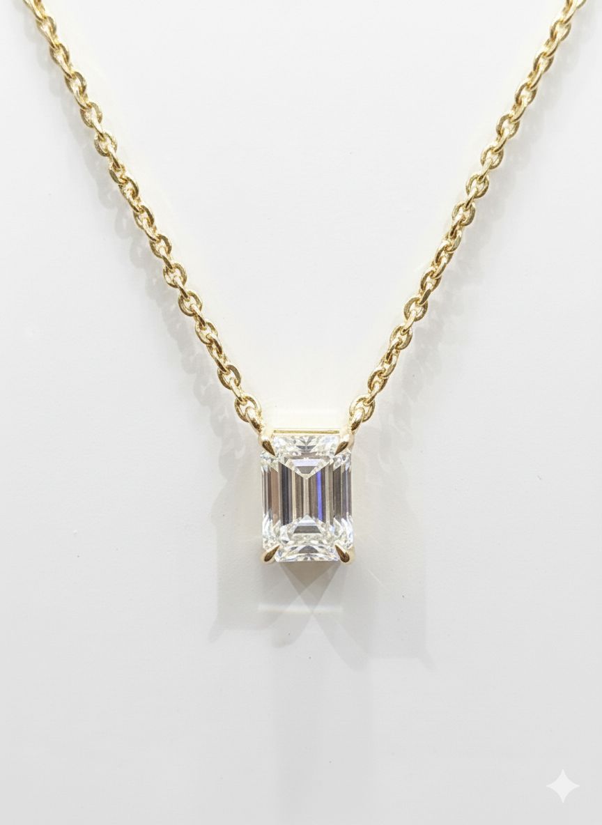 1.04CT LAB-GROWN EMERLAD PENDANT E-F/VVS-VS (WITH CHAIN)