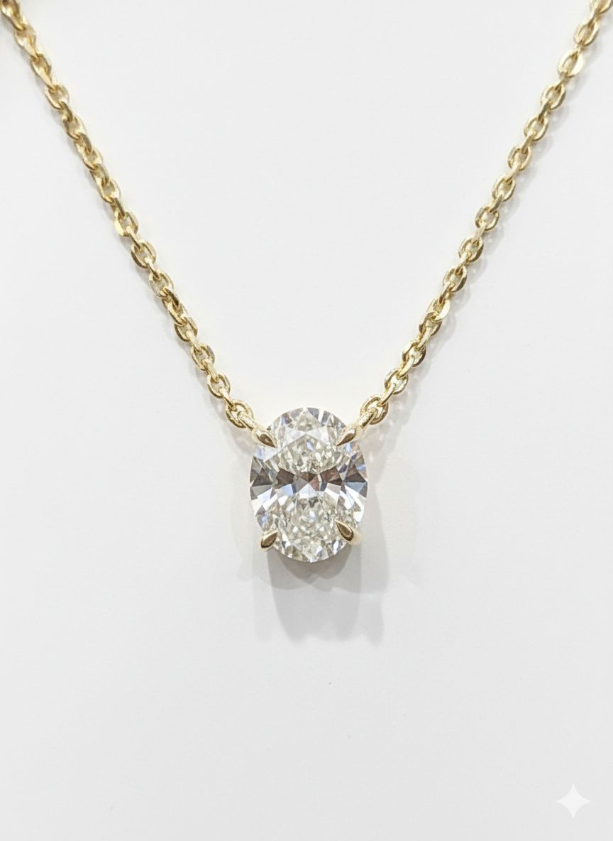 1.01CT LAB-GROWN OVAL PENDANT E-F/VVS-VS (WITH CHAIN)