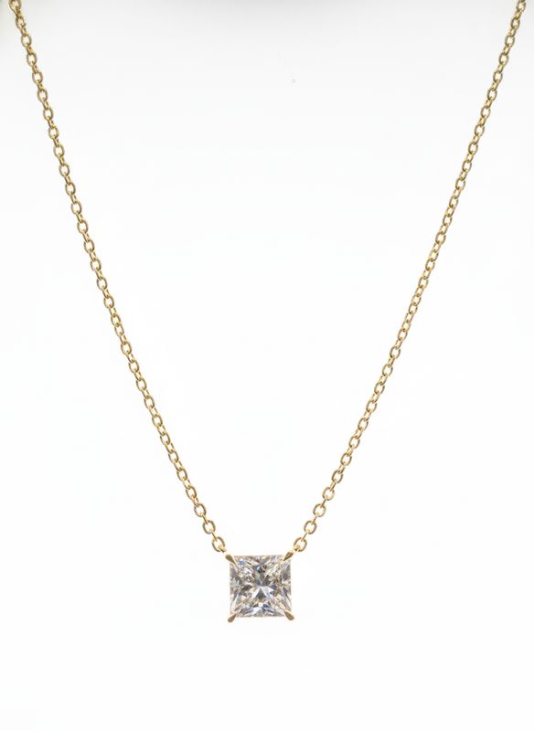 1.00CT LAB-GROWN PRINCESS PENDANT D-E/VVS (WITH CHAIN)