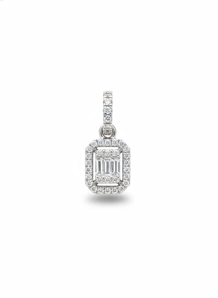 0.29CT NATURAL-GROWN ROUND-BAGUETTE PENDANT F-G/VS-SI