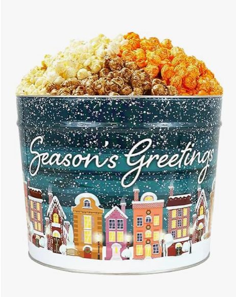 2 Gallon (Medium) Christmas Tin With Popcorn