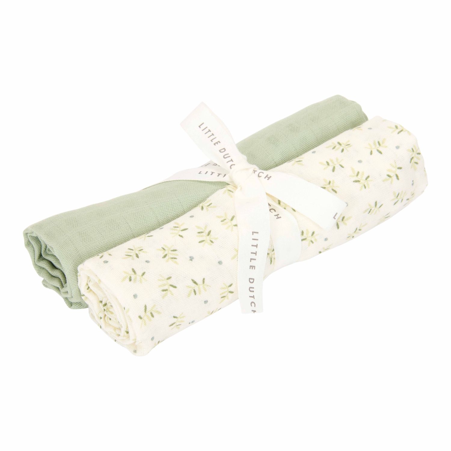Little Dutch - Swaddle doeken 70 x 70 Blueberry Leaves/Pure Sage