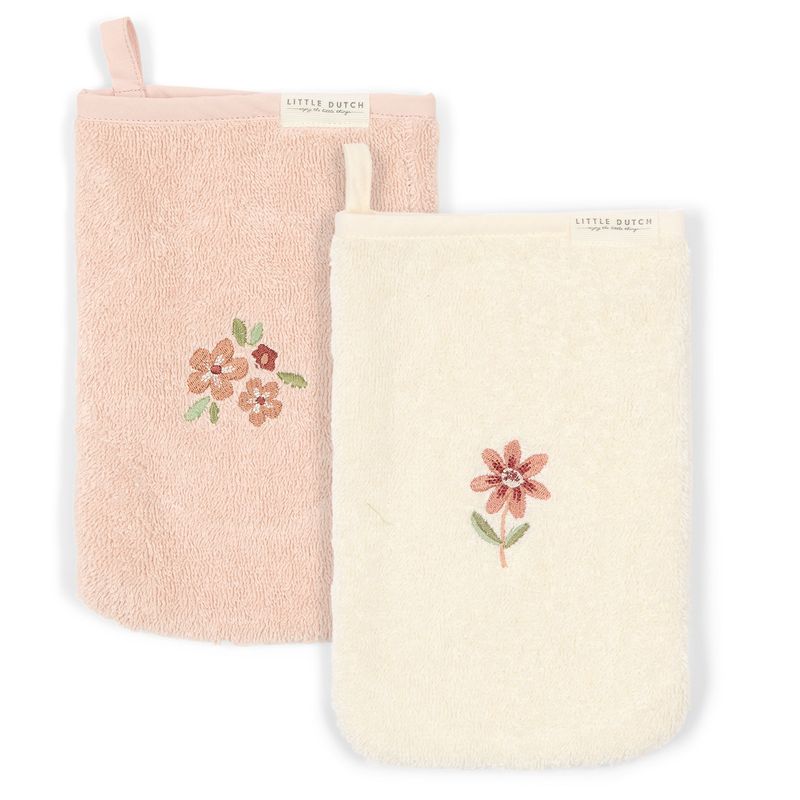 Little Dutch - Washandjes geborduurd Bloemen set van 2