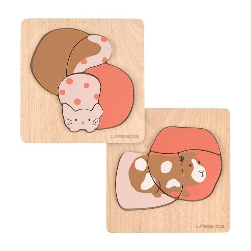Laessig - Puzzle Wood Set 2 pcs Little Mateys Cat/ Guinea Pig