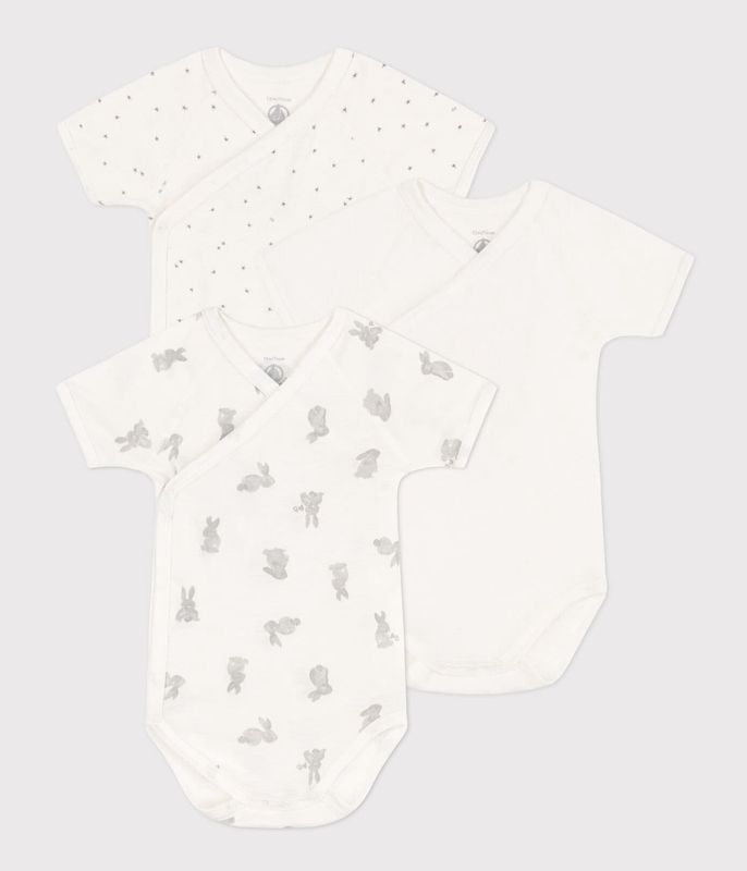 PETIT BATEAU - SET VAN 3 BODY'S MET KONIJNTJESPRINT EN KORTE MOUW