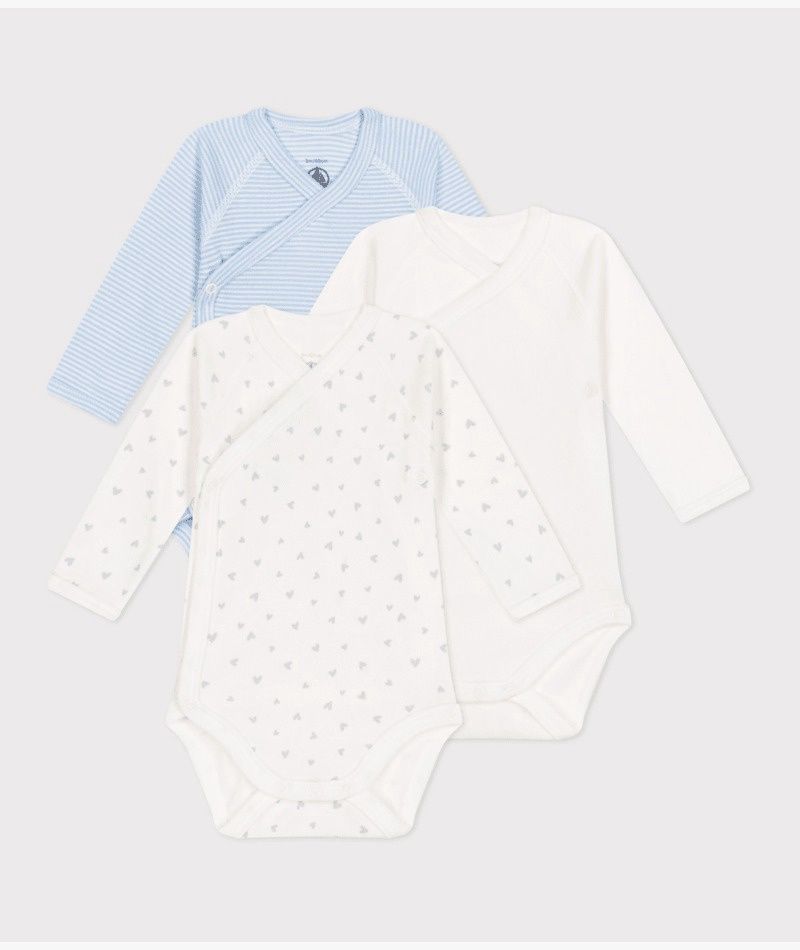 PETIT BATEAU - BODY LANGE MOUW BLAUW STREEPJE HARTJE 3ST