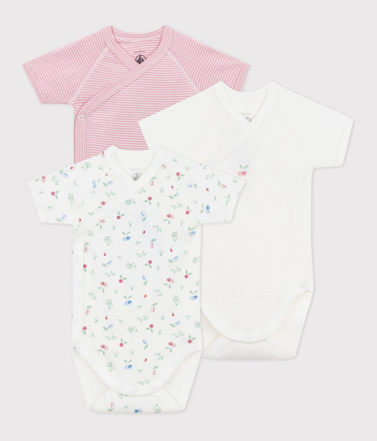 PETIT BATEAU - BODY&#39;S KORTE MOUW BLOEMETJES ROOS STREEP 3ST