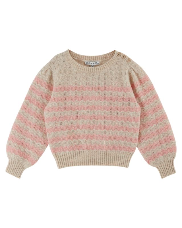 Emile et Ida - Pull vague ecru/rose