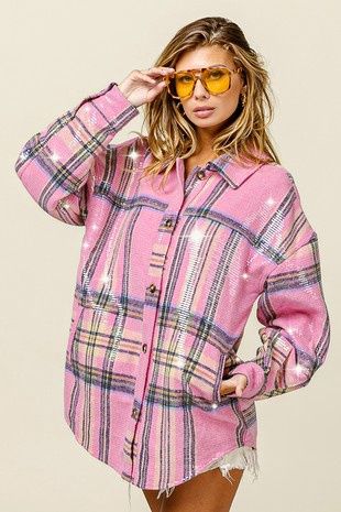 Sequin Vintage Plaid Long Sleeve Shirt