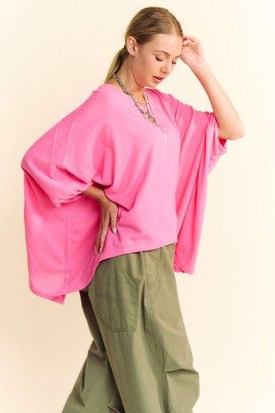 Batwing Side Slit Drop Shoulder Top