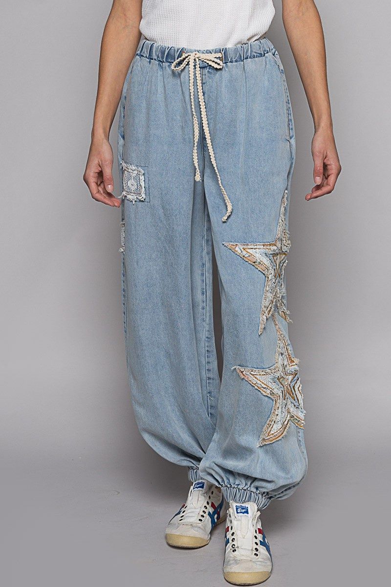 Crochet Star Patch Jogger Pants