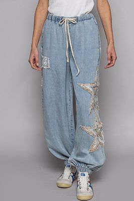 Crochet Star Patch Jogger Pants