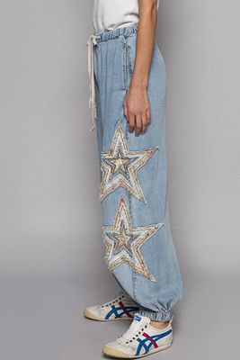 Crochet Star Patch Jogger Pants