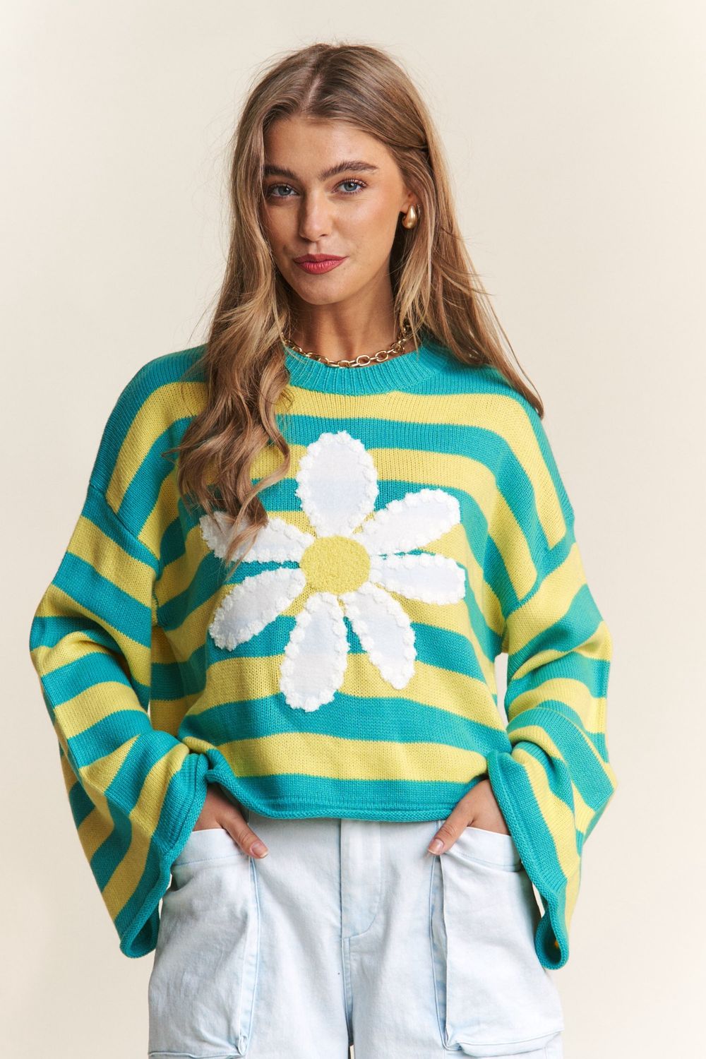 Daisy Striped Flared Sleeve Sweater