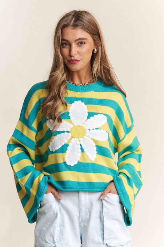 Daisy Striped Flared Sleeve Sweater