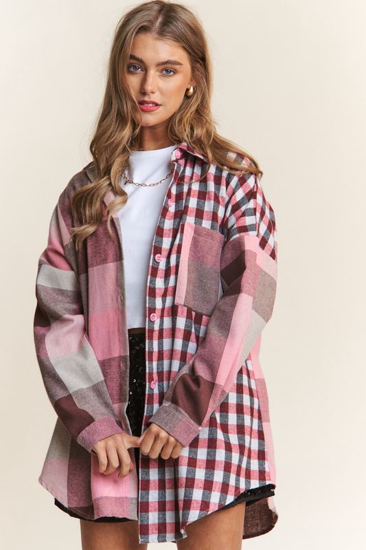 Pink Plaid Long Sleeve Button Down