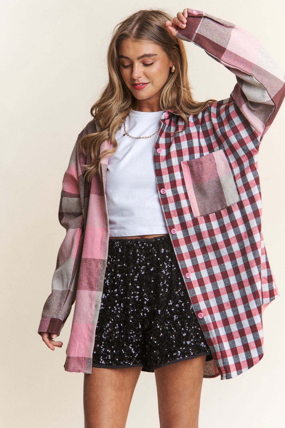 Pink Plaid Long Sleeve Button Down