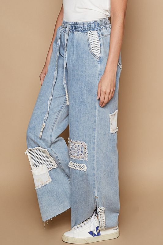Crochet Patch Denim Pants