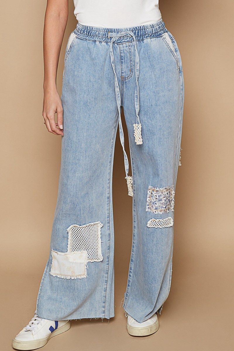 Crochet Patch Denim Pants