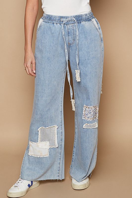 Crochet Patch Denim Pants