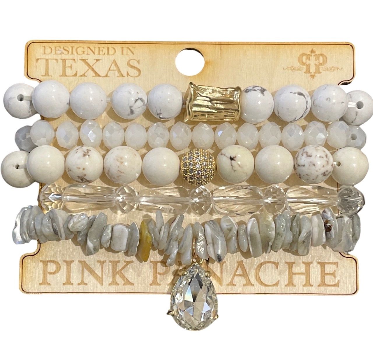 White &amp; Clear Bracelet Set W/ Charm