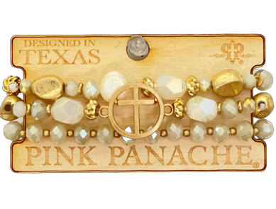 Gold &amp; Clear Stones w/ Cross Bracelet Set