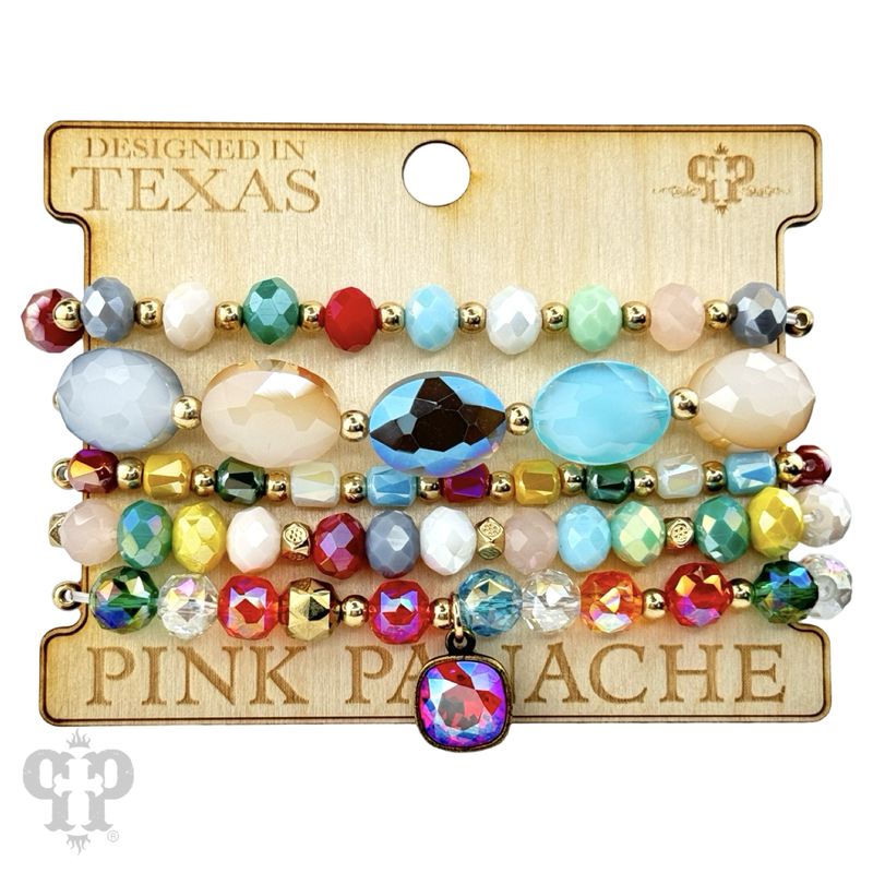 Opaque beaded bracelet set w/ Austrian crystal