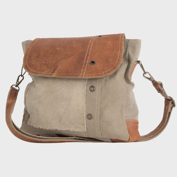 Plain Shoulder Bag w/ Leather Flap