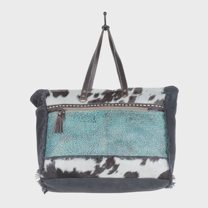 Cowhide Turquoise Tooled Leather Weekender