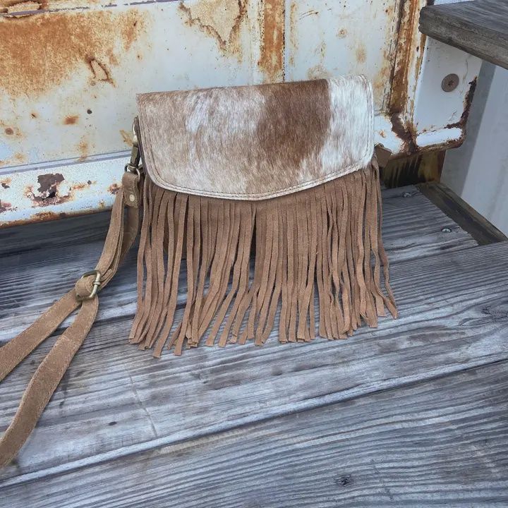 Cowhide Tan Suede Fringe Purse