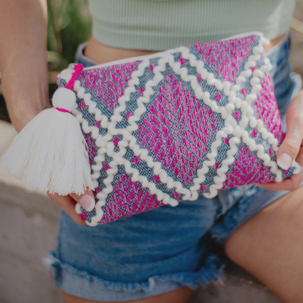 Pink &amp; Charcoal Pocket Book w/ Beige Tassel