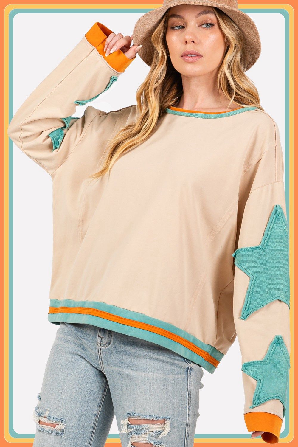 French Terry Star Patch Pullover Top Reg/Plus