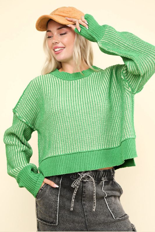 Two Toned Striped Sweater Top