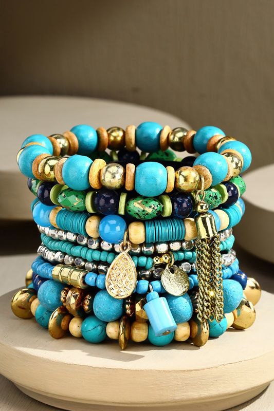 9 Layered Mixed Bead Stretch Bracelet