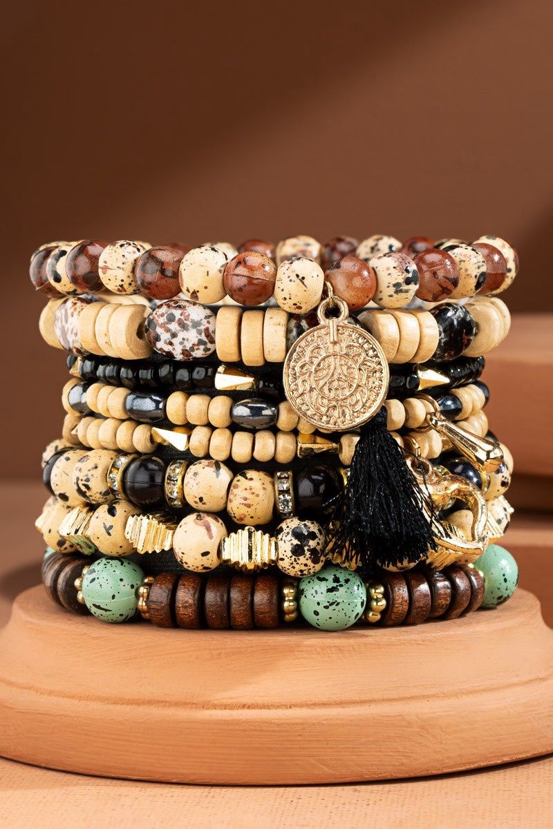 8 Layered Natural Stone &amp; Multi-Bead Bracelet