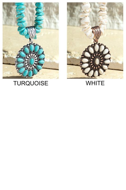 Semi Stone Circle Pendant Necklace