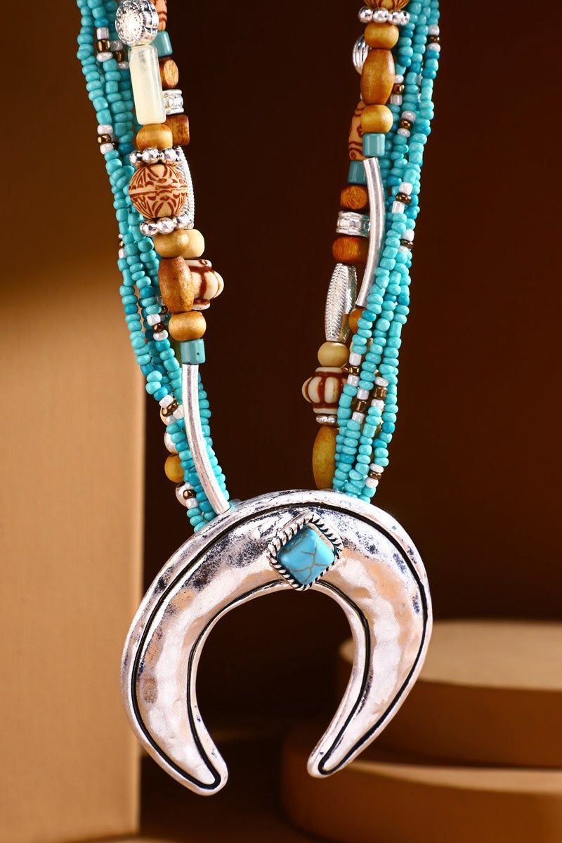 Beaded Navajo Western Cresent Moon Necklace