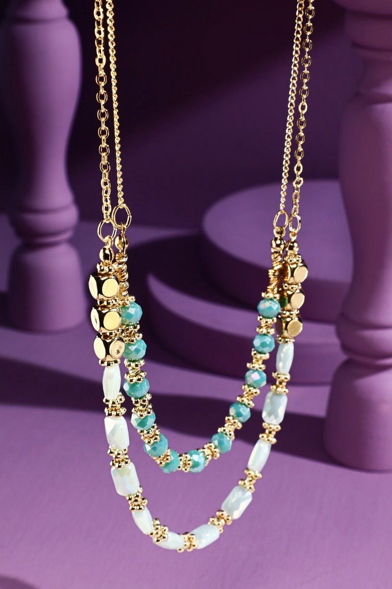 Double Layered Beaded Chain Link Necklace