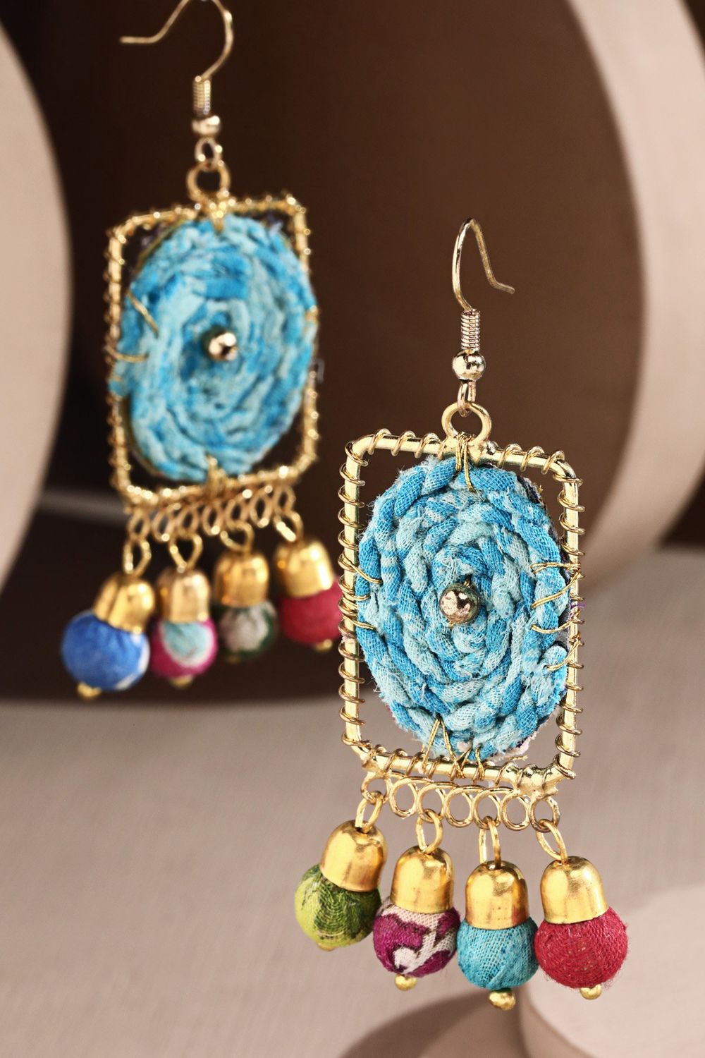 Handmade Woven Rectangular Drop Earrings